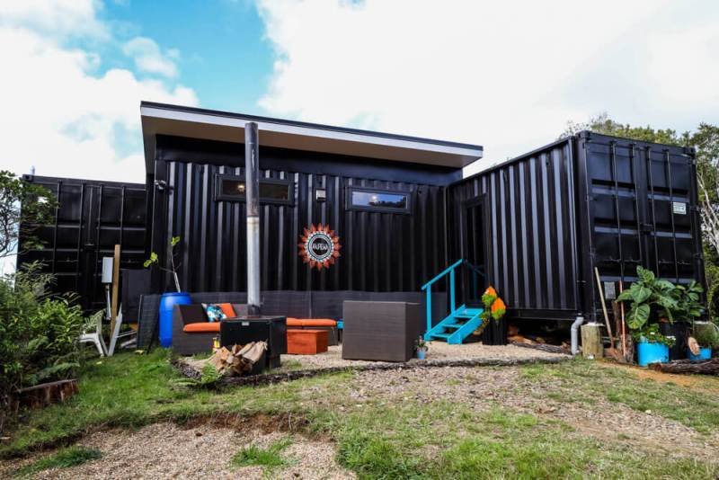 Ahurewa Eco Retreat – Off Grid Shipping Container Home. Coromandel, New Zealand.